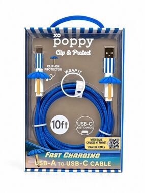 XO Poppy 10ft USB-A to USB-C Fast Charging Cable Blue